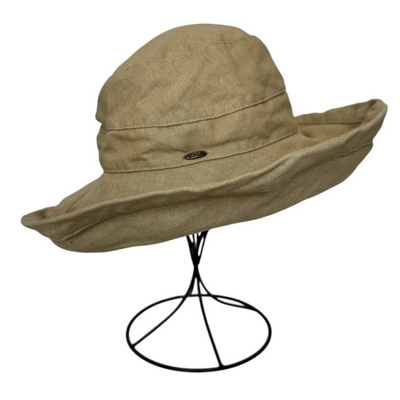 SCALA Wide Brim 100% Cotton Hat Adjustable UPF 50+ Packable Summer Vacation Tan - Picture 1 of 8